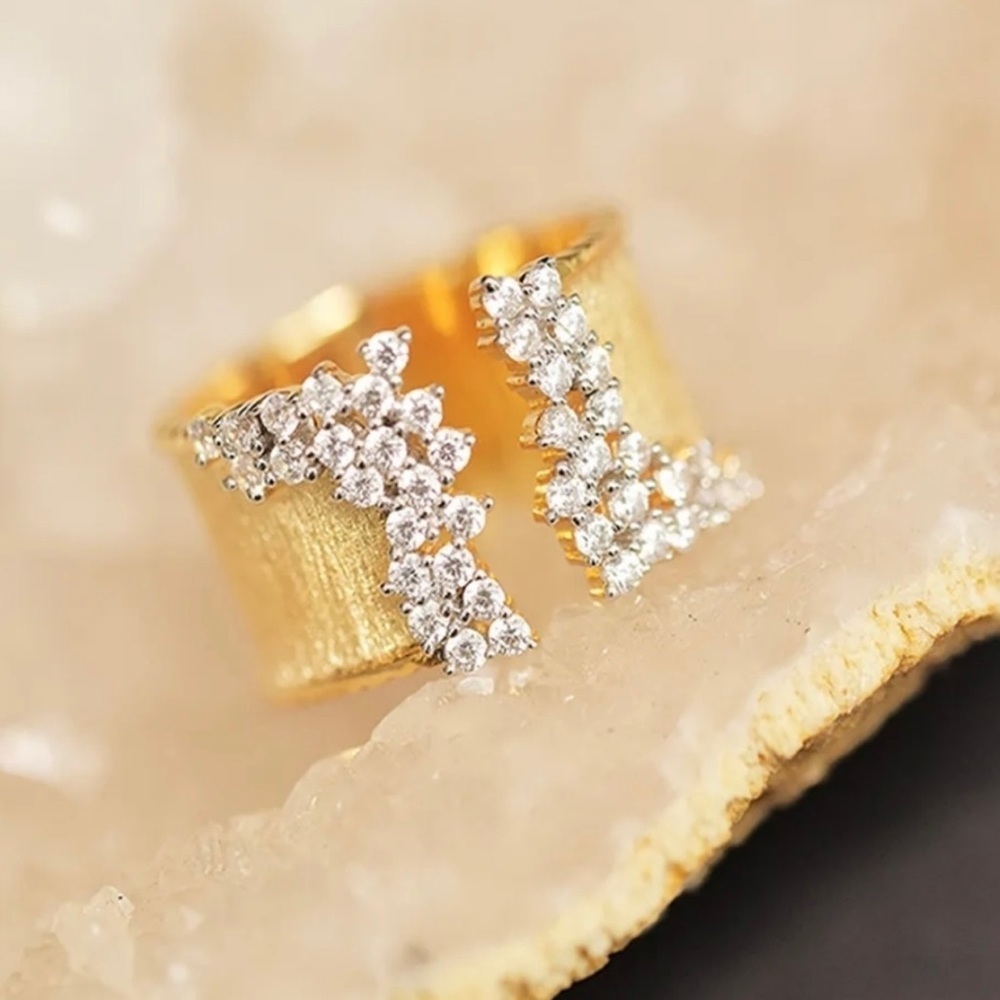 18K GOLD-PLATED SPARKLE ALLURE CZ CRYSTAL CUFF RING (ADJUSTABLE) - Picture 2 of 10